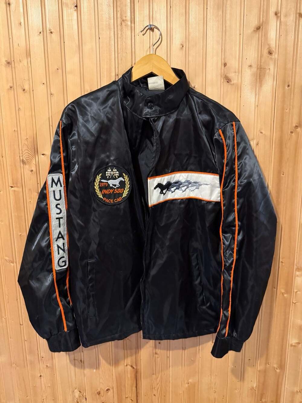 Vintage 1979 Indy 500 Pace Car Ford Mustang Racing Satin Jacket Needs Zipper